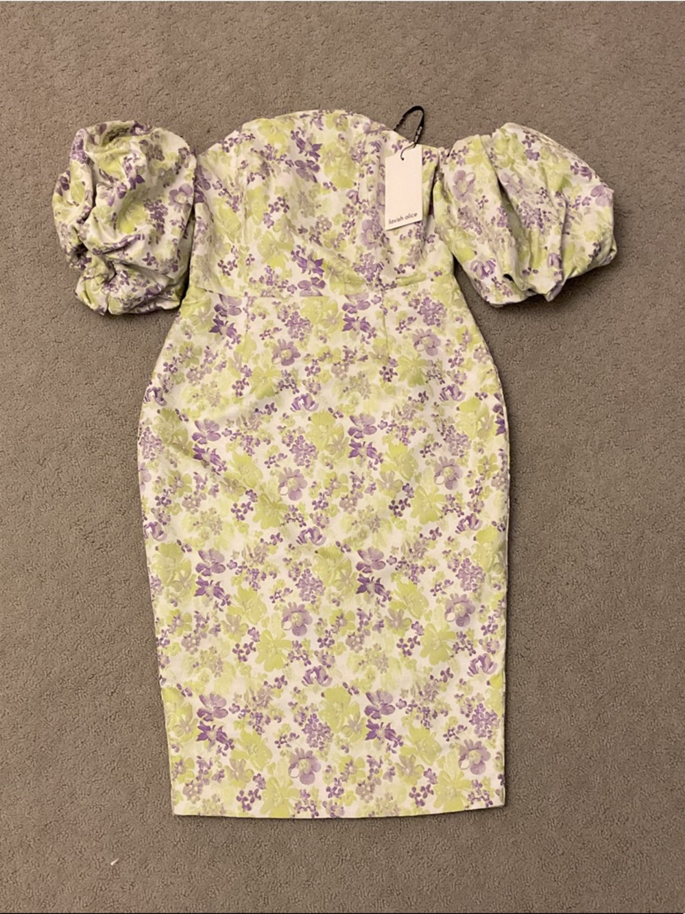 Lavish Alice Lavender and Light Green Floral Midi Dress 0411